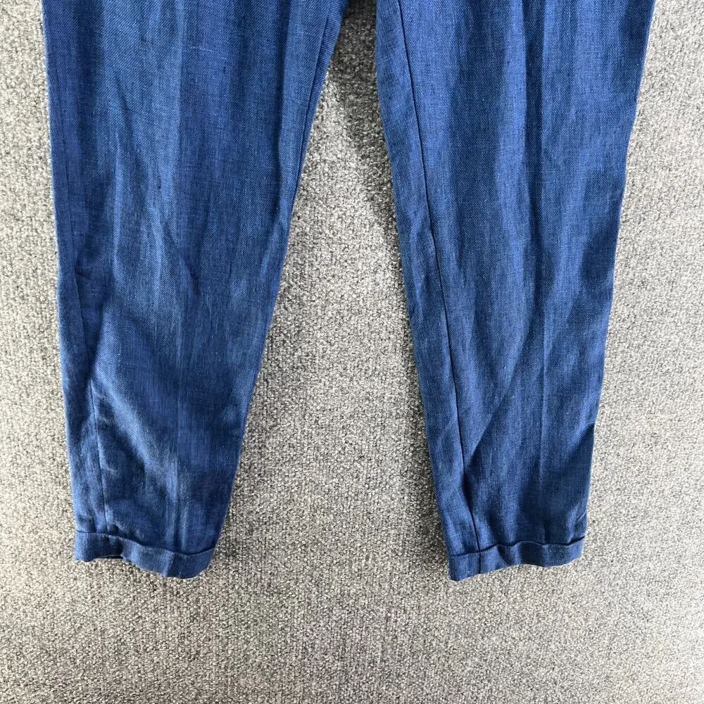 Zara Pants‎ Womens 4 Blue Linen Blend Tapered Cropped Trousers Cuffed Comfort